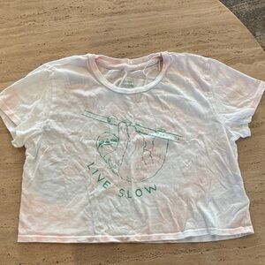 Women’s White and Pink Crop Graphic Tee